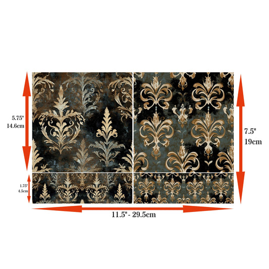 Winter Damask Rice Papers, 8 x 11.5 inch (A4)