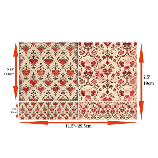 Red Damask Rice Papers, 8 x 11.5 inch (A4)