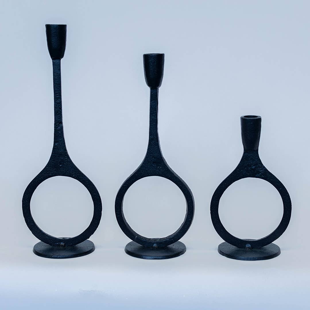 Modern Ring Cast Iron Candle Holders, 3 Sizes