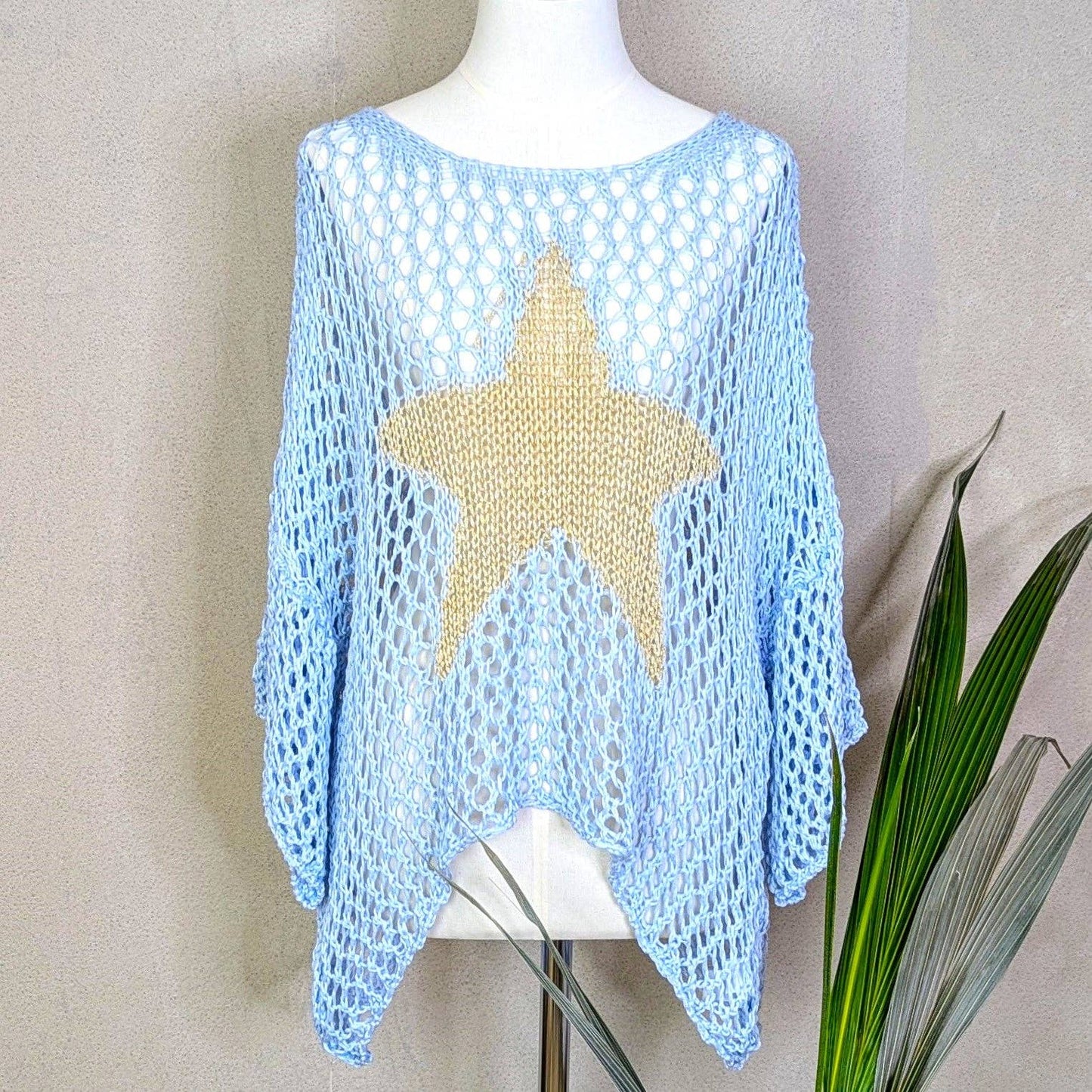 Crochet knit slouchy metallic star top