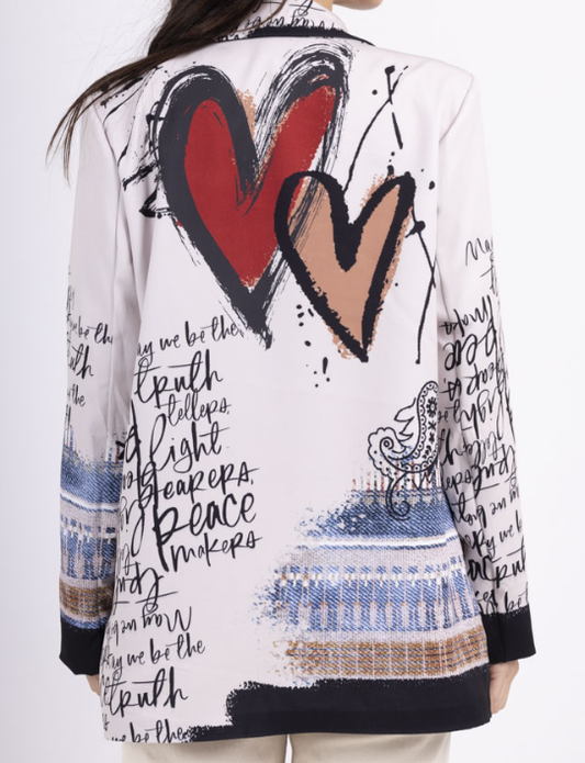 One Size Italian Scripted Artistic Print Blazer