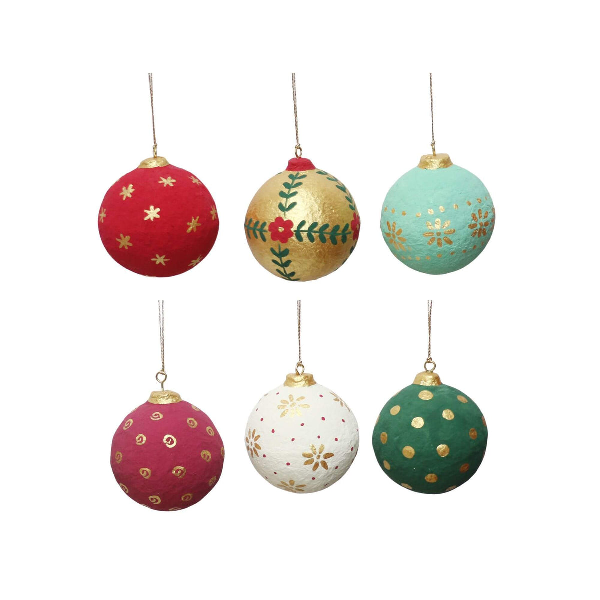 PAPER MACHE HANDMADE BALL ORNAMENT LARGE - 6 ASSORTED