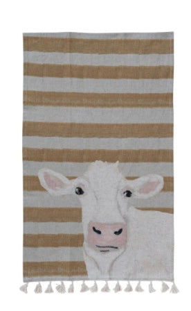 Cotton & Linen Printed Tea Towel w/ Pattern & Animal Image