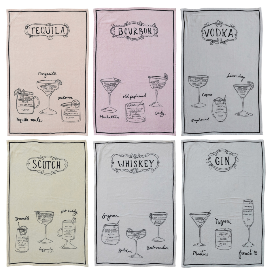 Linen blend cocktail recipe tea towel.