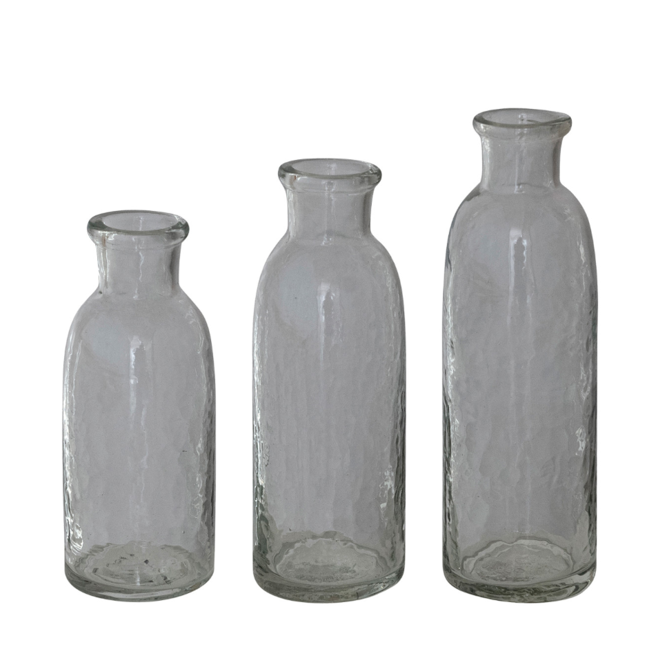 Hand-Blown Glass Bottle Vases - Set of 3