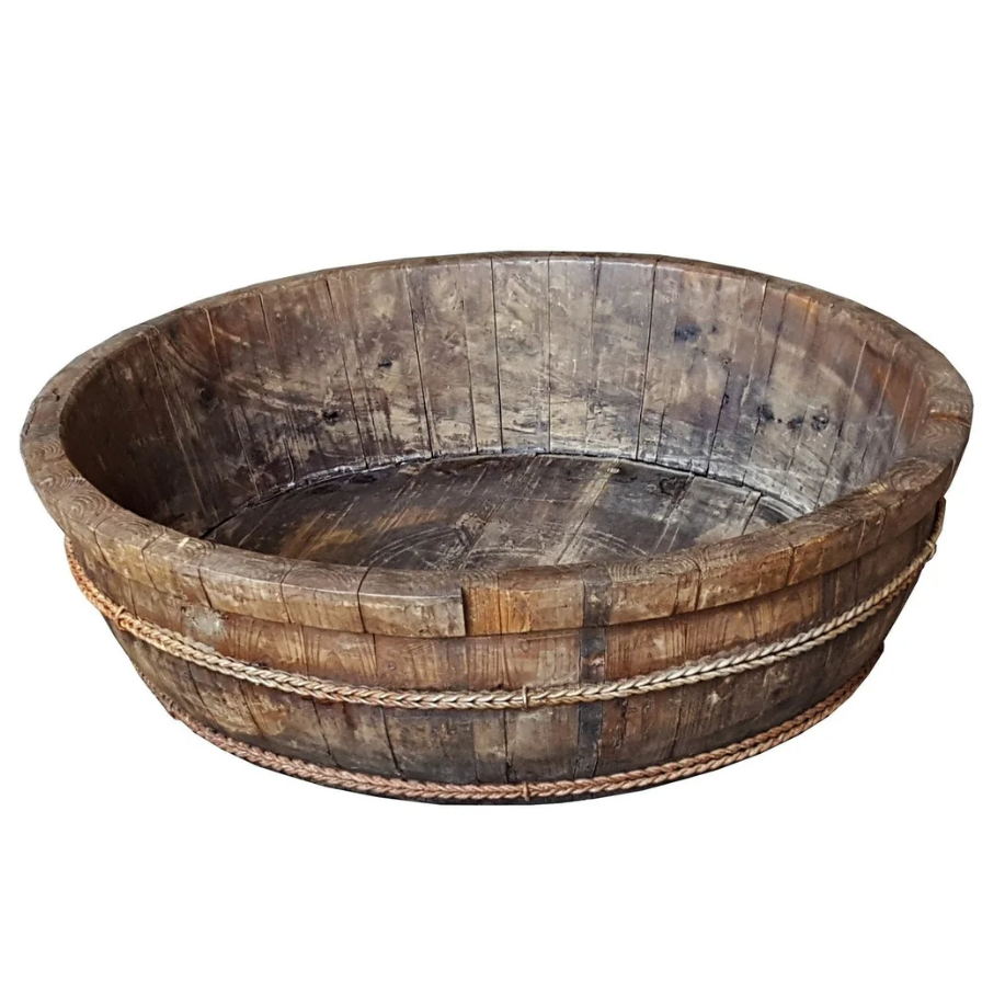 XL Antique Wooden Bowl (barrel bottom)
