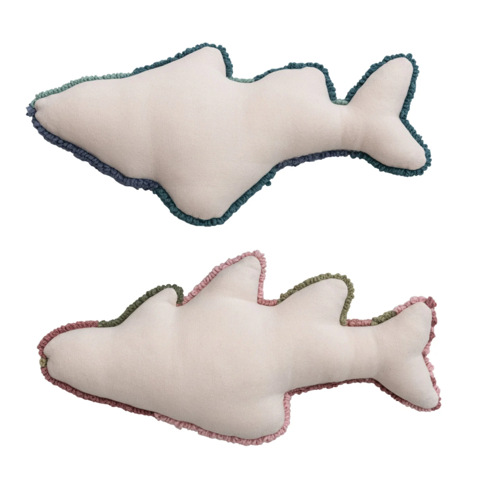 Woven Cotton Tufted Fish Shaped Pillow – 15" x 7.5"