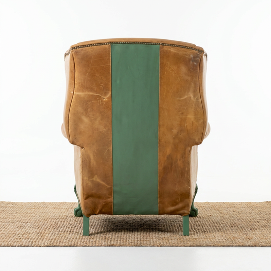 Vintage Embossed Leather Recliner — Green Stripe Upcycle + Clawfoot Legs