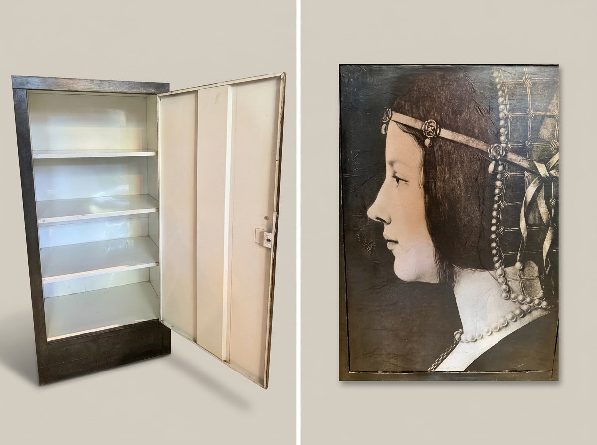 Upcycled Vintage Metal Utility Cabinet — Da Vinci Lady Motif (OOAK)