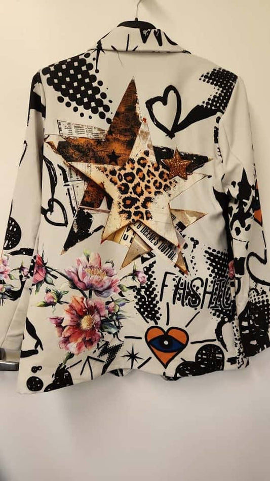 1- Size Artistic Graffiti & Floral Print Blazer