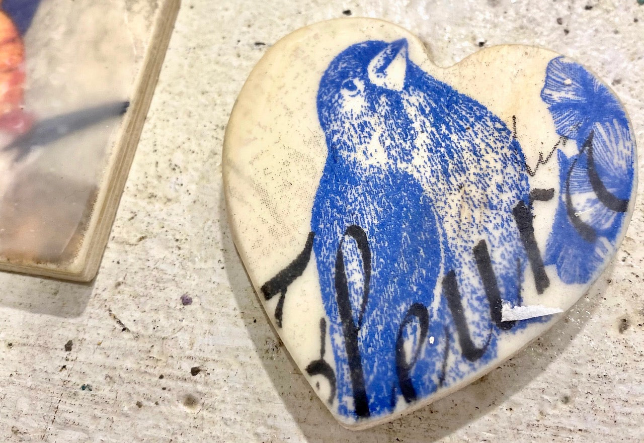 TWO Worlds Collide - Encaustic Tiles/Magnet Art