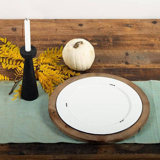 Round Wooden Tray with Built-in Plate