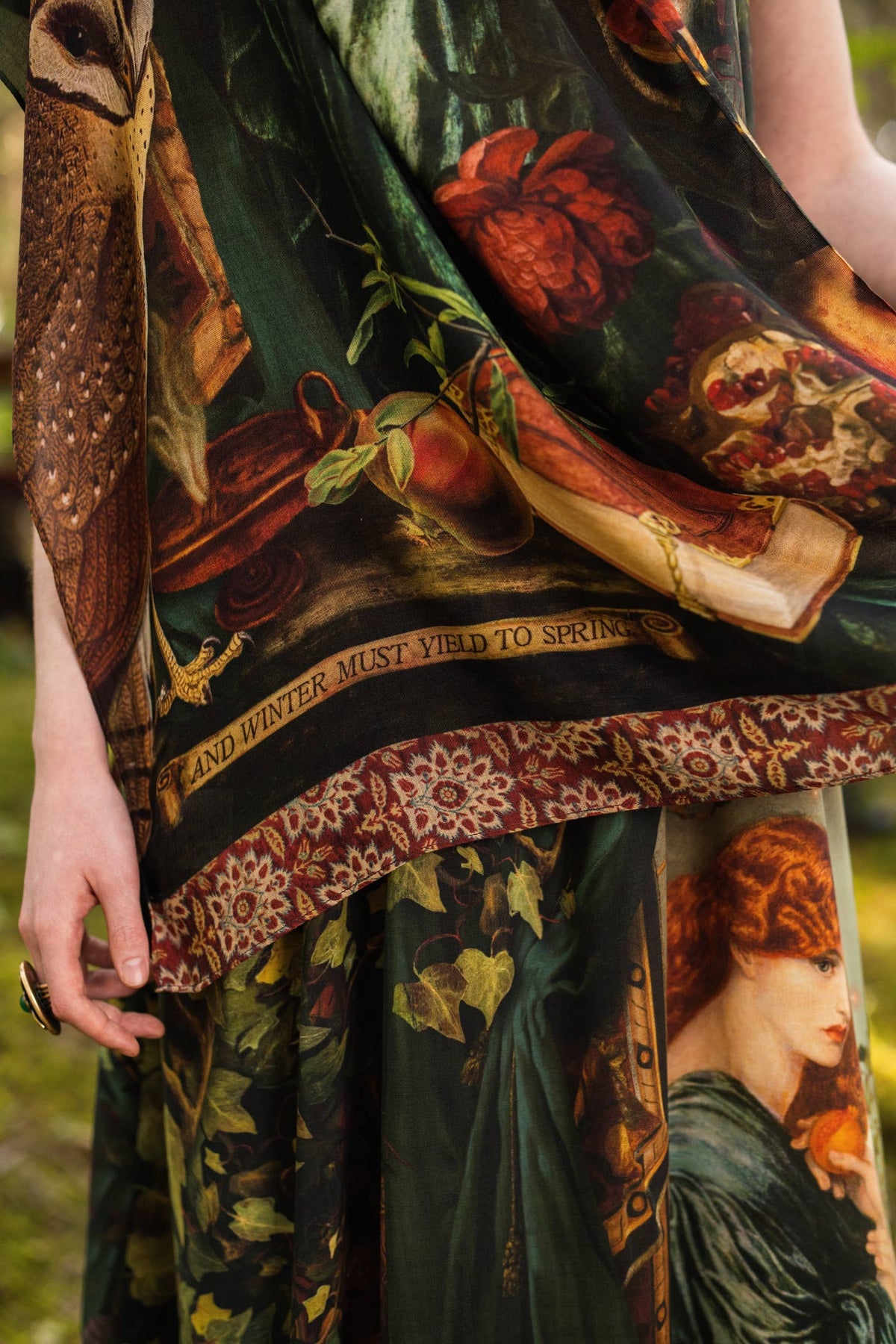 Solstice Bohemian Scarf with Persephone, Florals, Moon & Owl