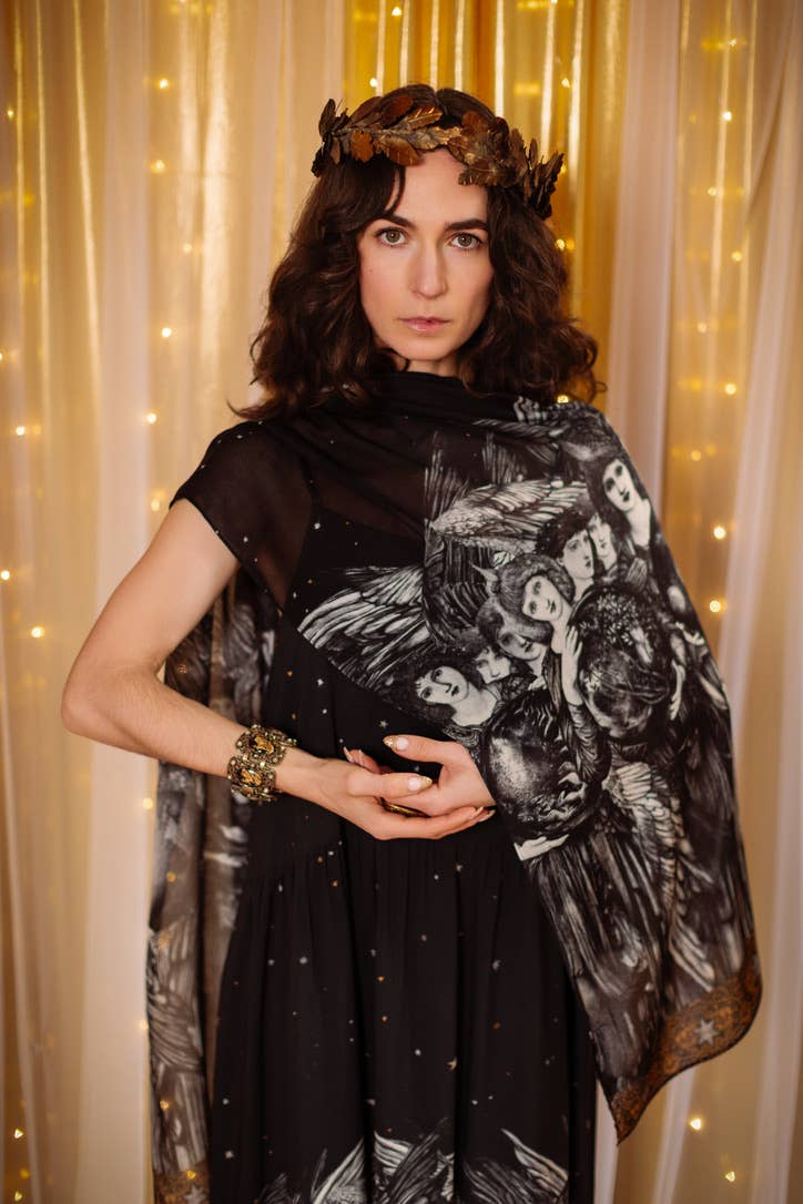 The Guardians Bohemian Scarf with angels, moons & stars