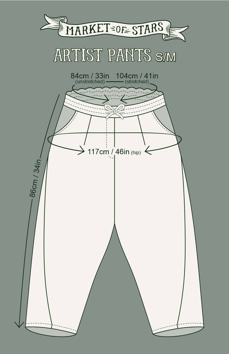 The Mythmaker Linen Crop Artist Pant w/ pastoral landscape