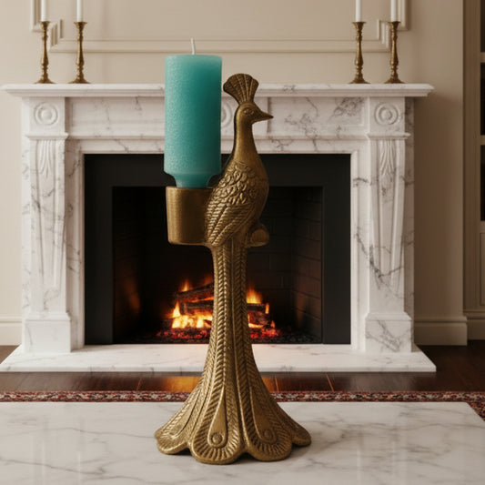 Peacock, taper candle holder