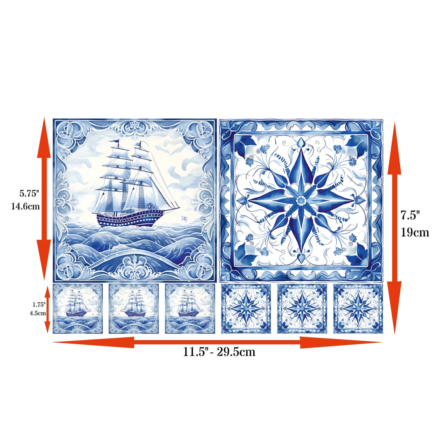 Delft Tiles Rice Papers, 8 x 11.5 inch (A4)