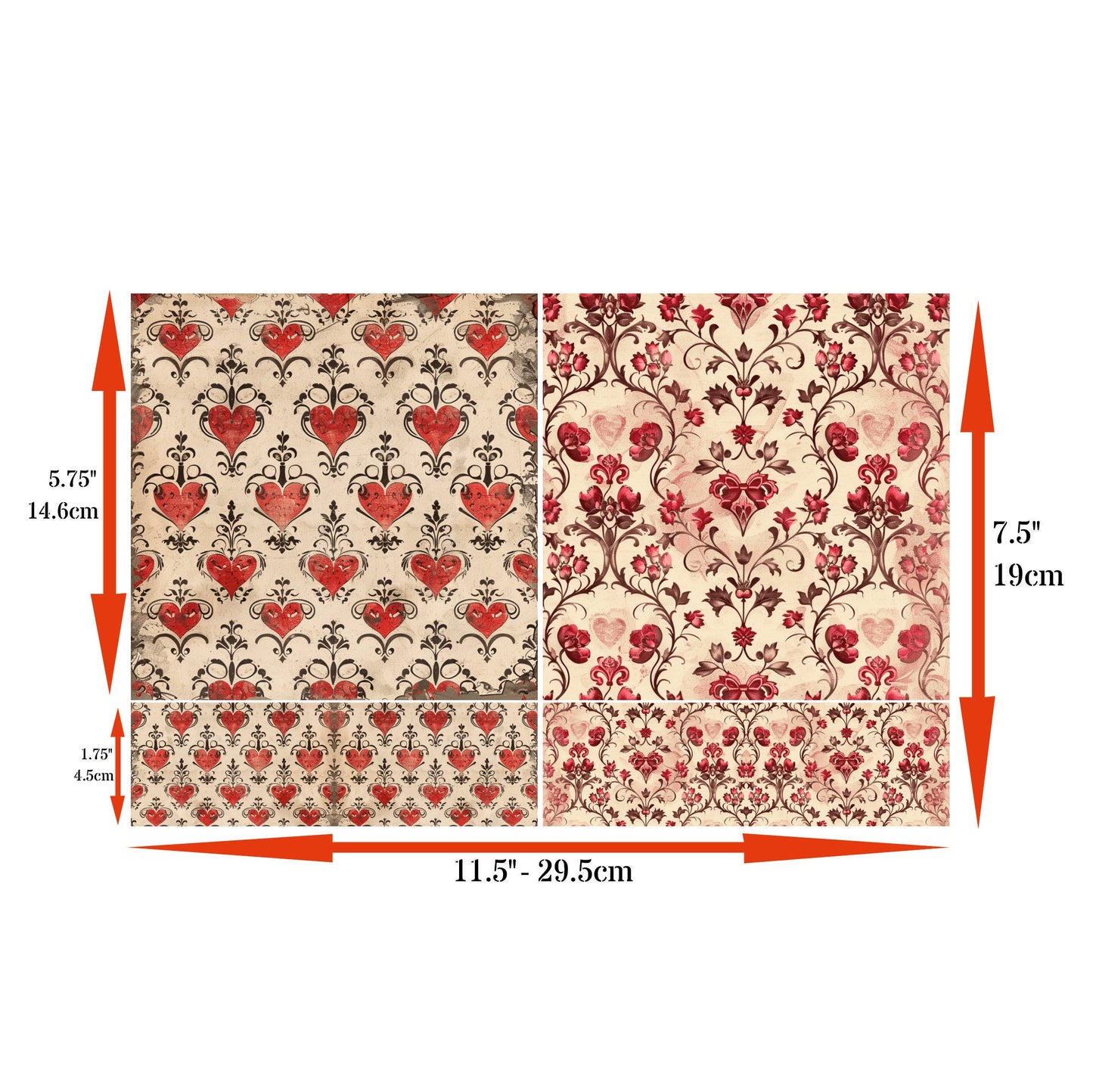 Red Damask Rice Papers, 8 x 11.5 inch (A4)