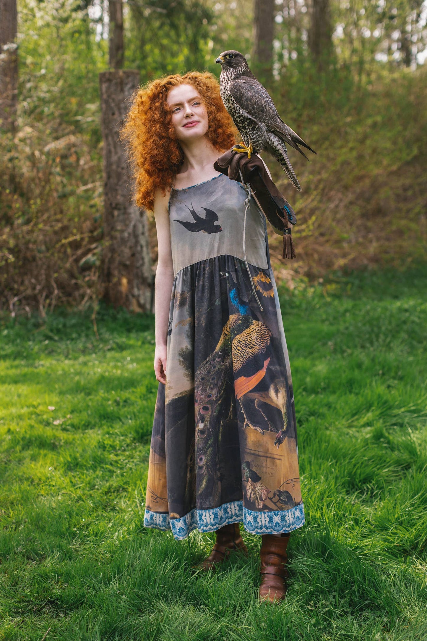 Wild Beauty Bohéme Long Slip Dress w/ Peacock Floral