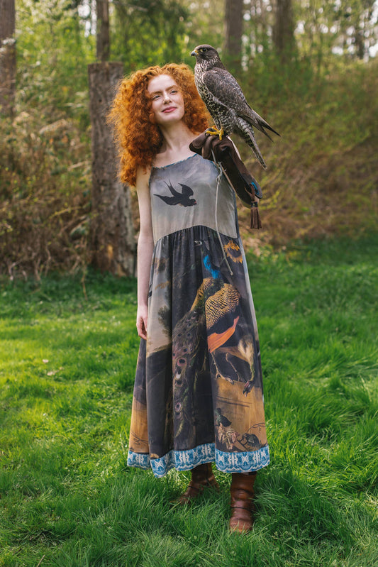 Wild Beauty Bohéme Long Slip Dress w/ Peacock Floral
