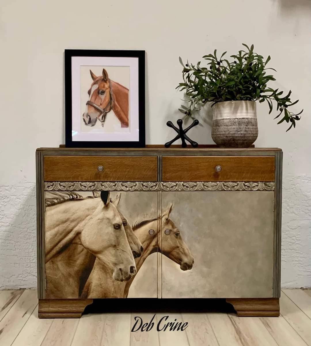 Sepia Horses Mint Decoupage Paper