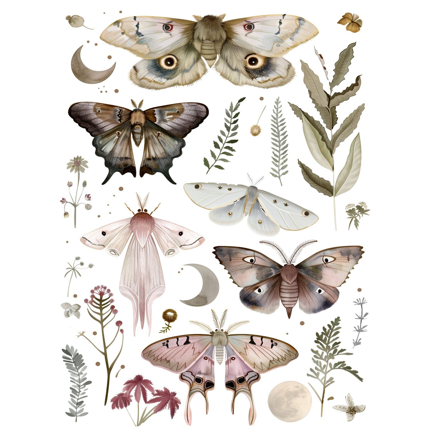Moths n Moons Decoupage Rice Paper - A4 - 6pc – Crafts