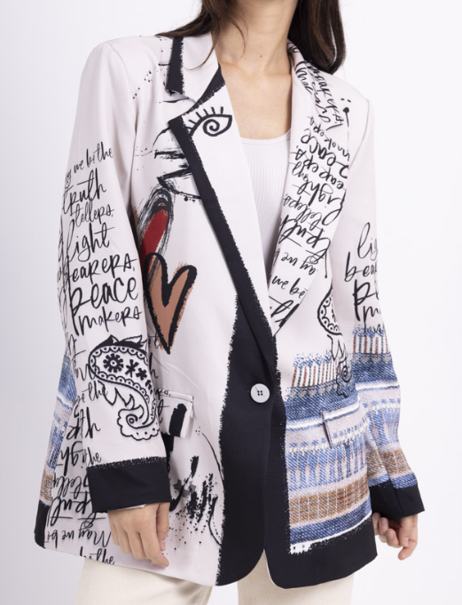 One Size Italian Scripted Artistic Print Blazer
