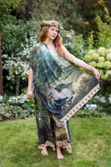 The Mythmaker Bohemian Scarf w/ Landscape & Unicorn Print