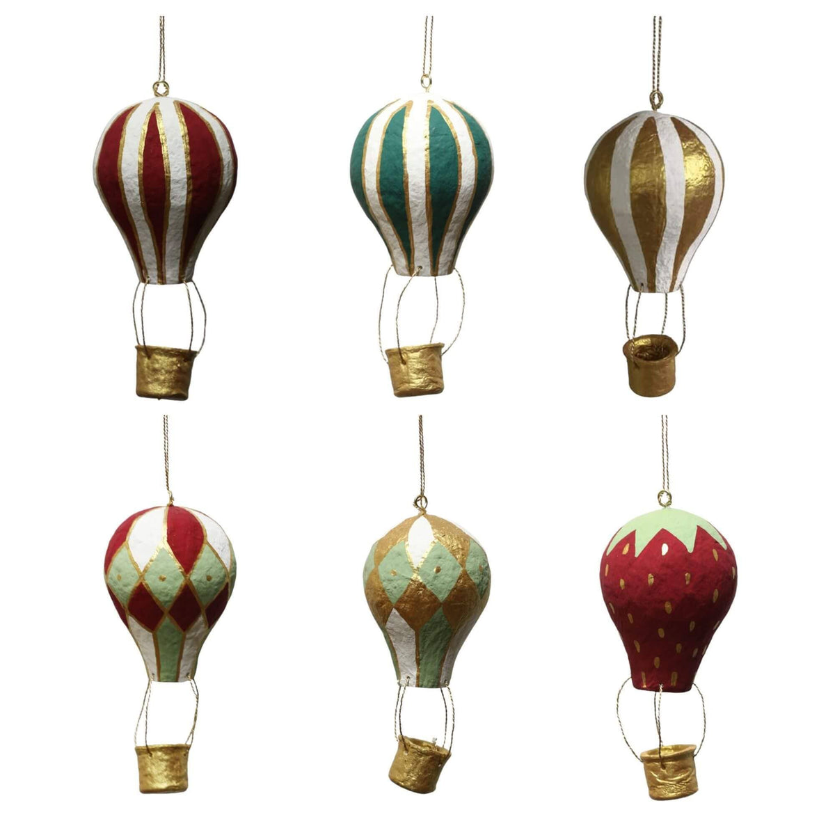 PAPER MACHE HANDMADE BALLOON ORNAMENT - 6 ASSORTED