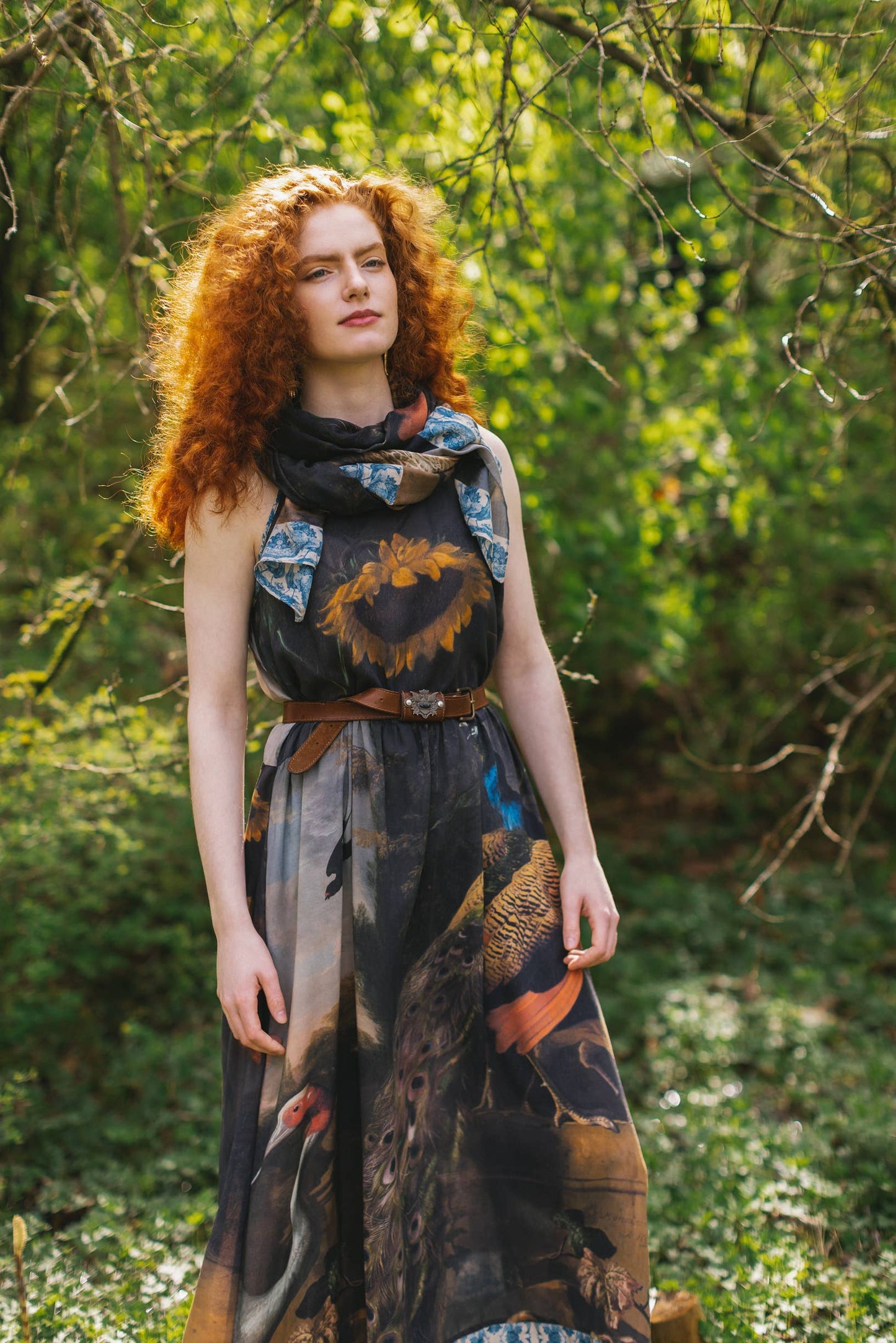 Wild Beauty Bohéme Long Slip Dress w/ Peacock Floral