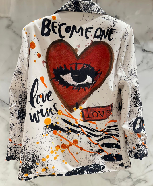 One Size Italian White Love Print Blazer