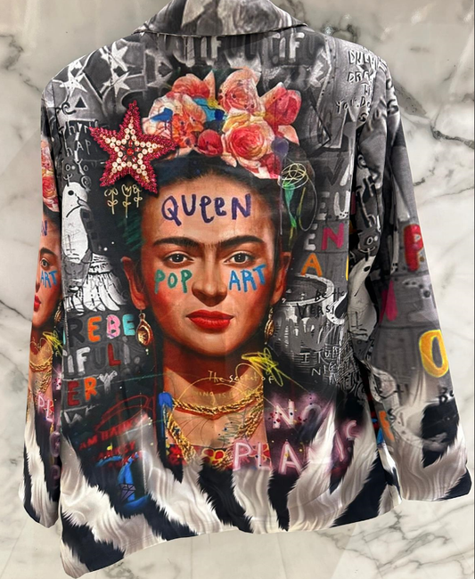 One Size Italian Pop Art "FRIDA" Print Blazer