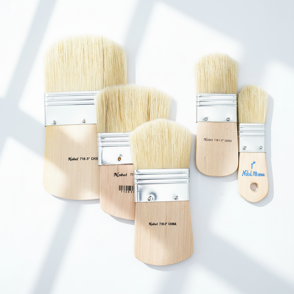 Pocket - White Hog Bristle Spalter Brush with Flat Handle