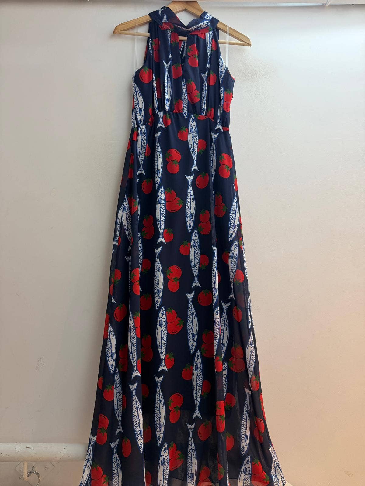 Tomatoes and sardines dress. One size.