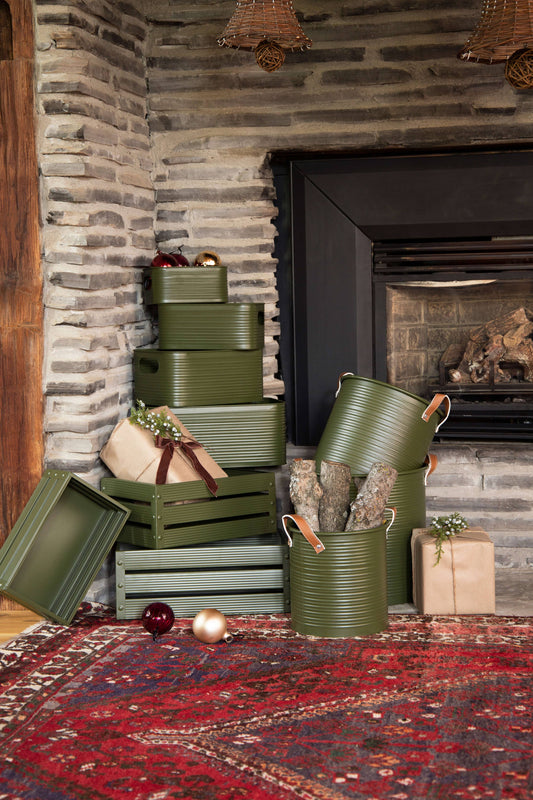 S/3 rect metal crates- dark green