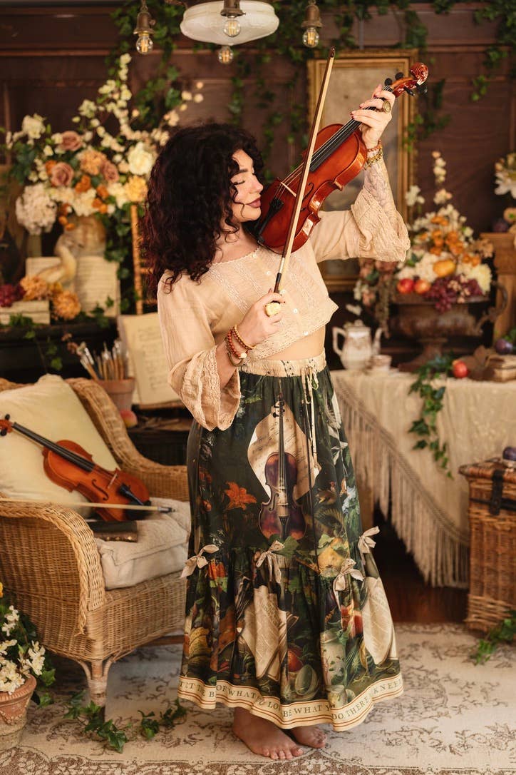 Labour of Love Maxi Length Atelier Skirt w/ florals & violin