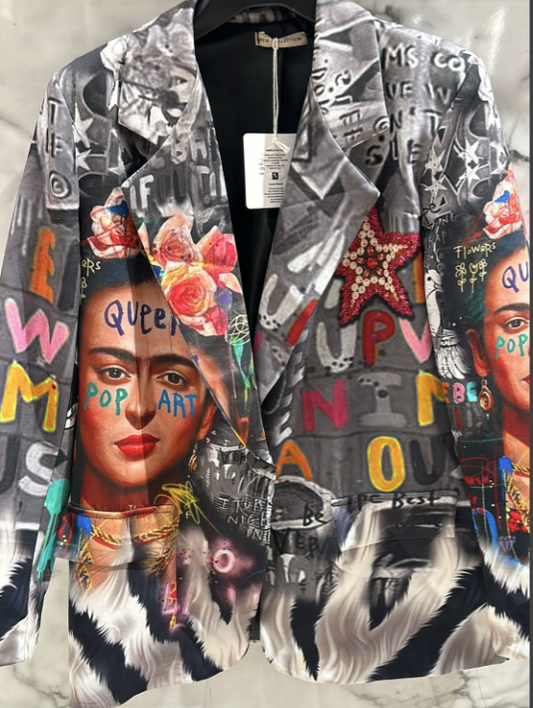 One Size Italian Pop Art "FRIDA" Print Blazer