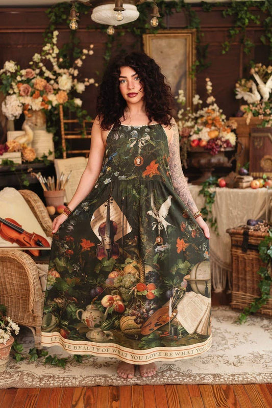 Labour of Love Bohéme Maxi Slip Dress w/ florals & violin