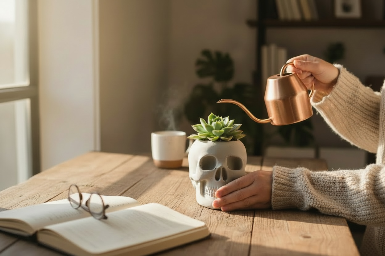 Concrete Skull Planter