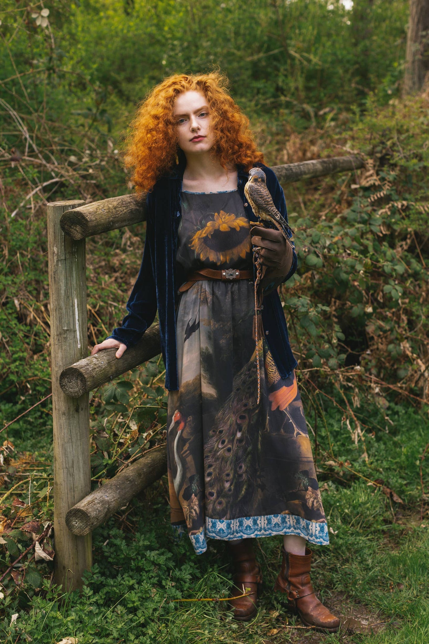 Wild Beauty Bohéme Long Slip Dress w/ Peacock Floral