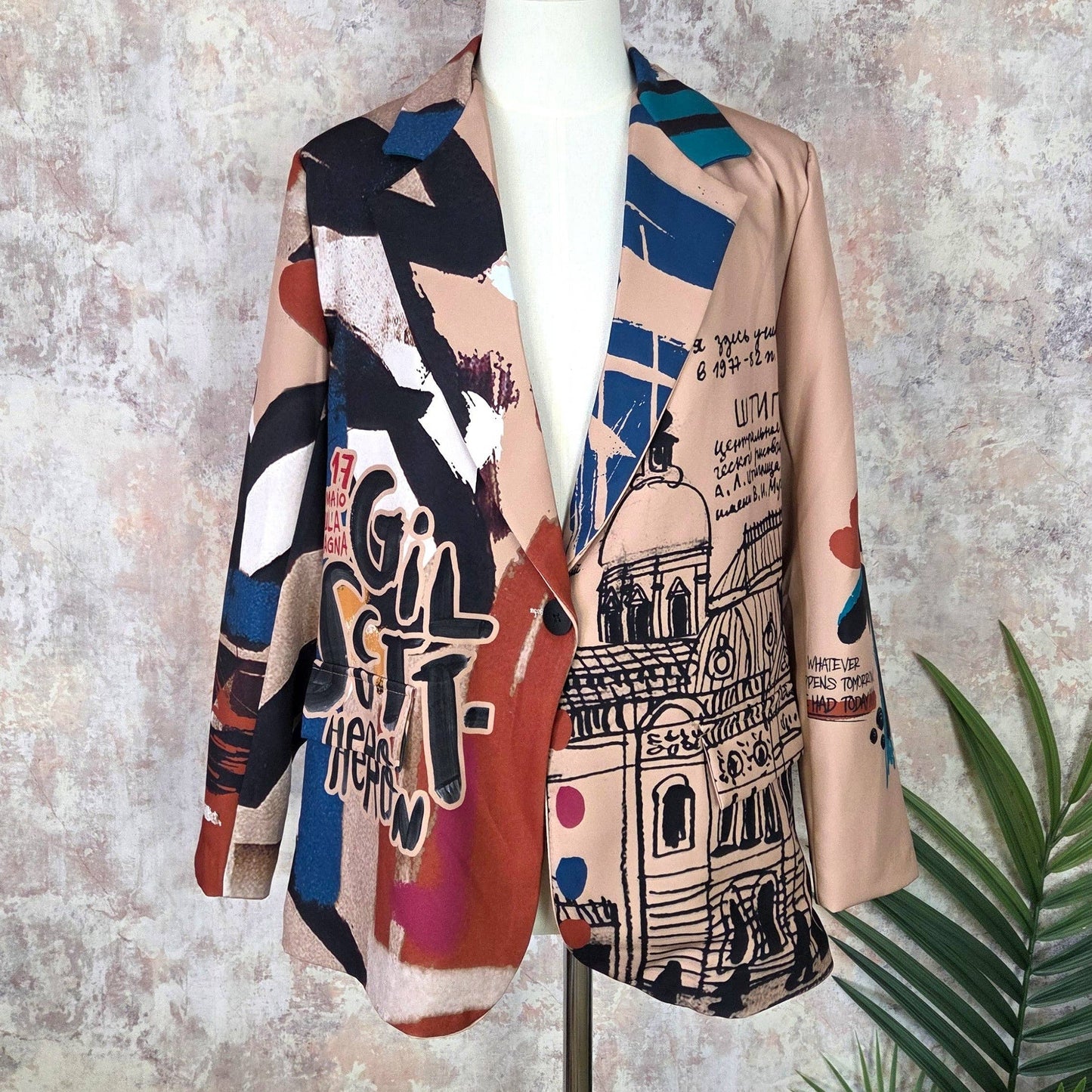 Unique graffiti blazer with all seeing eye on back (S-M)
