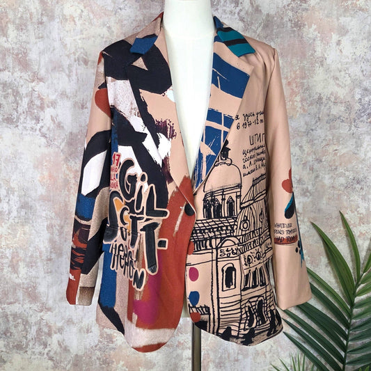 Unique graffiti blazer with all seeing eye on back (S-M)