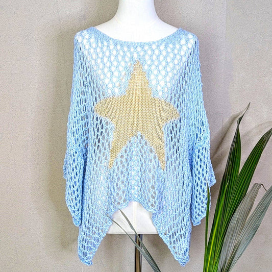 Crochet knit slouchy metallic star top