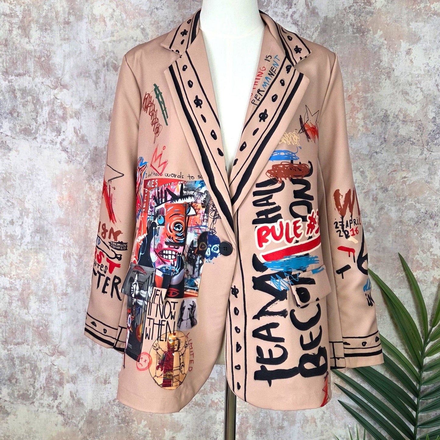 German 'Dada' garde style print unique blazer (S-M)