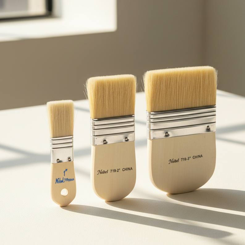 Pocket - White Hog Bristle Spalter Brush with Flat Handle
