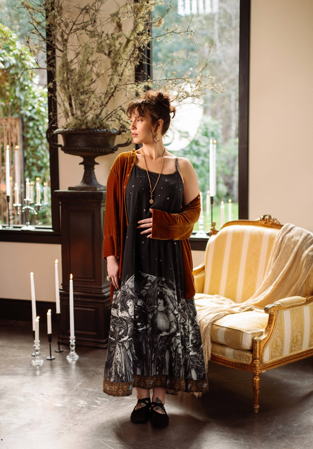 The Guardians Bohéme Slip Maxi Dress w/ angels, moon & stars