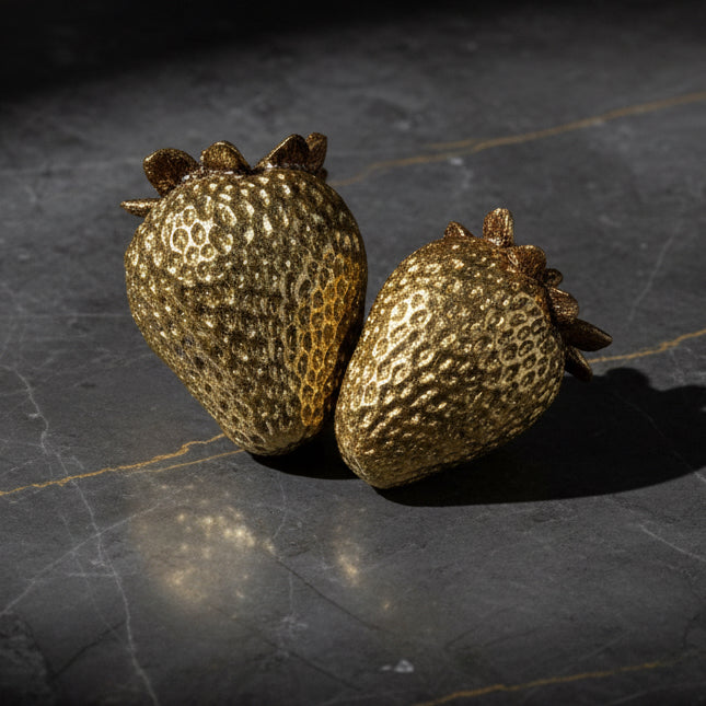 Gold, resin strawberries.