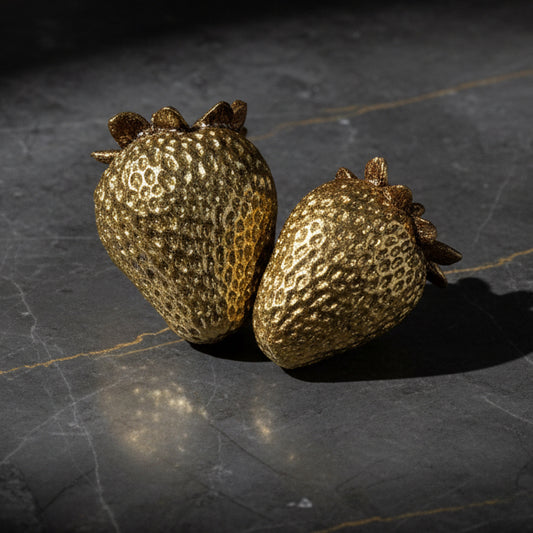 Gold, resin strawberries.