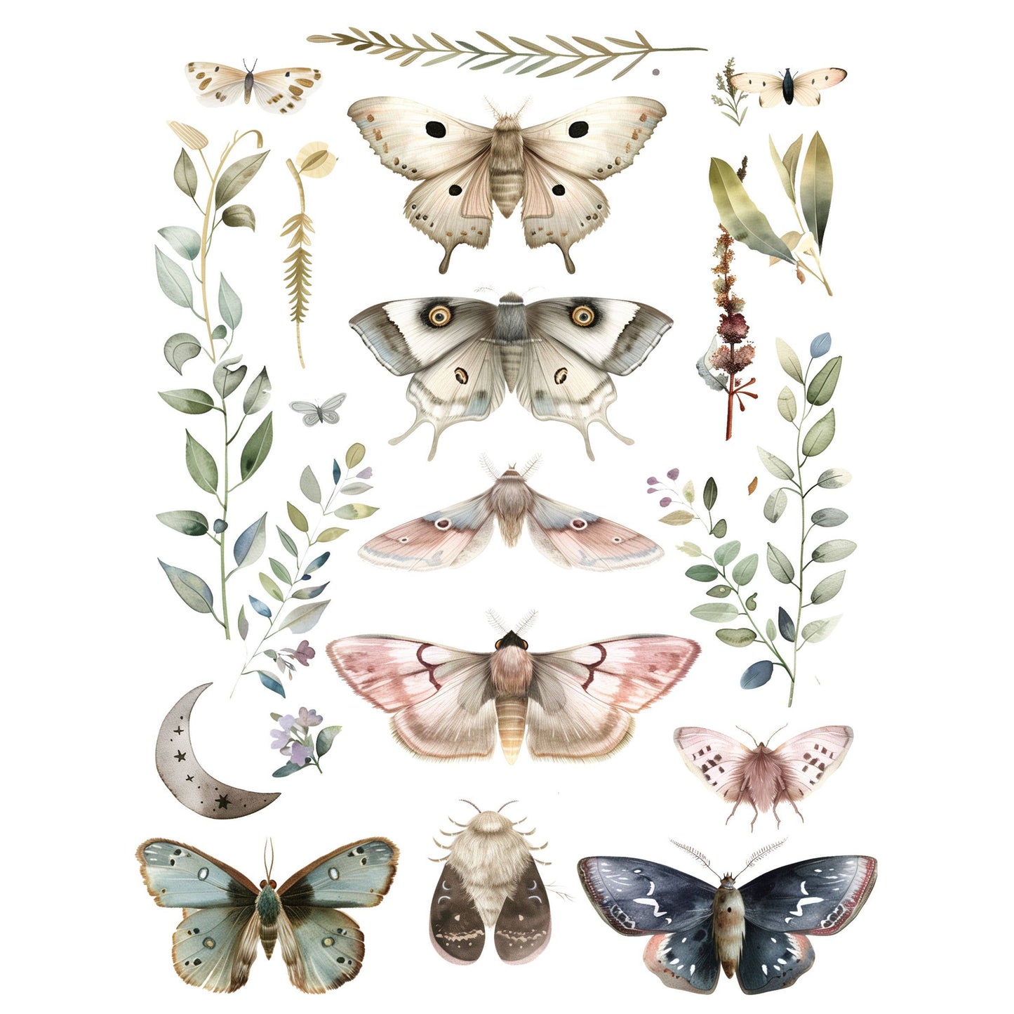 Moths n Moons Decoupage Rice Paper - A4 - 6pc – Crafts