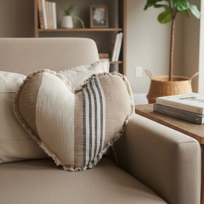 Heart Shaped Ticking Cushion (New!)